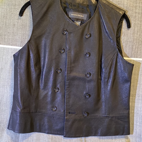 Banana Republic black double breasted Leather vest - Picture 5 of 5